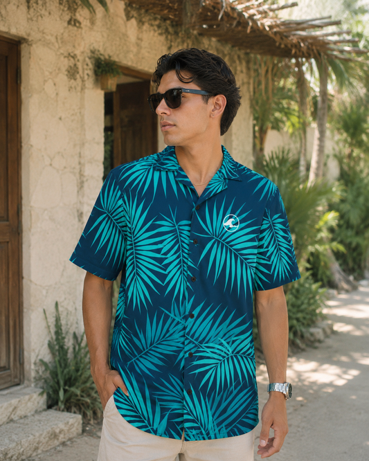 Blue Palm Button-Up