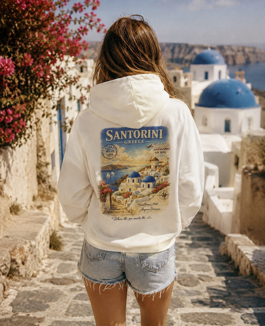 Santorini Vintage Hoodie - La Fortuna Lost Postcards