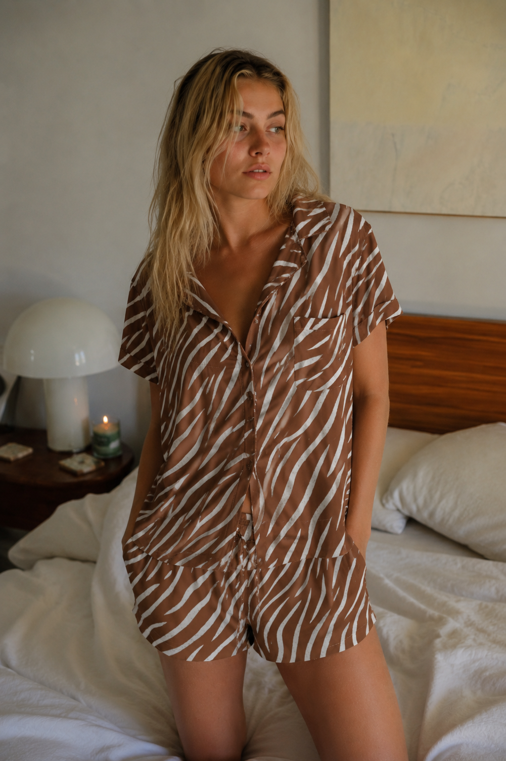 Cocoa Stripe Women's Pajama Shirt